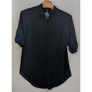 Torrid Plus Size 1 Black Shirt Dress 1X‎ Button Down Roll Tab Sleeves NWT